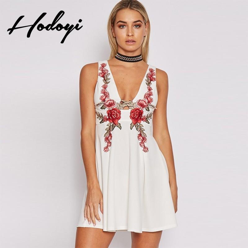 Wedding - Vogue Sexy Embroidery Low Cut Sleeveless High Waisted Floral Summer Dress Skirt - Bonny YZOZO Boutique Store