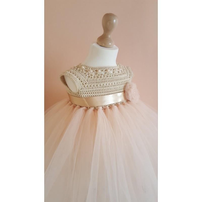 Wedding - tutu dress, crochet dress, crochet yoke, princess dress, bridesmaid dress,gold dress, baby dress, toddler dress, baptism dress - Hand-made Beautiful Dresses