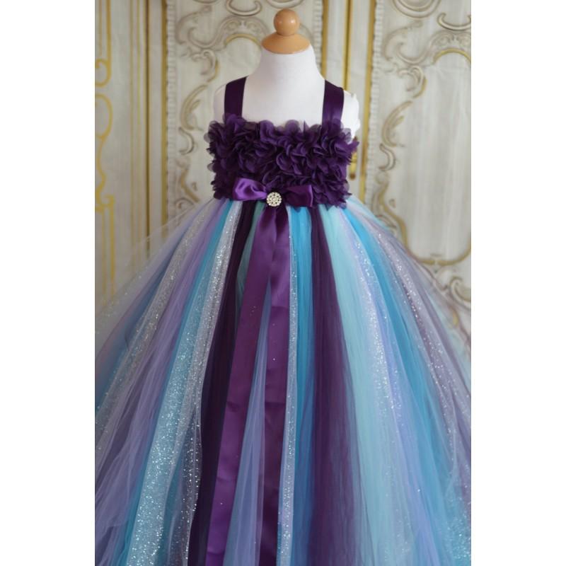 زفاف - plum chiffon Hydrangea day dream  w/ silver flower girl tutu dress - Hand-made Beautiful Dresses