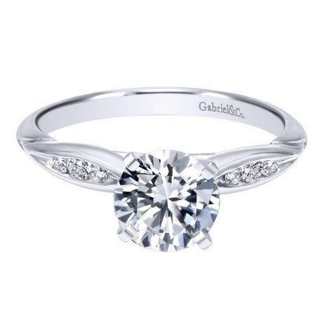 زفاف - 14K White Gold .85cttw Bead Set Pinched Round Diamond Engagement Ring