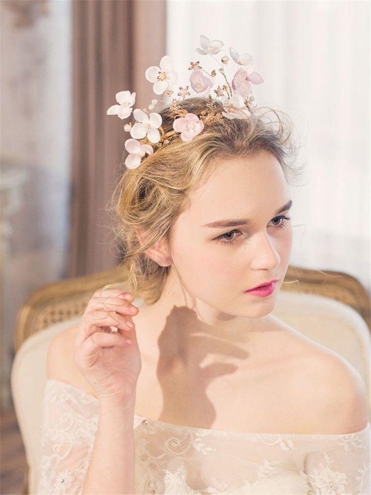 Свадьба - A Vintage Style Handmade Gold Ballet Pink Silk Floral Tiara Crown