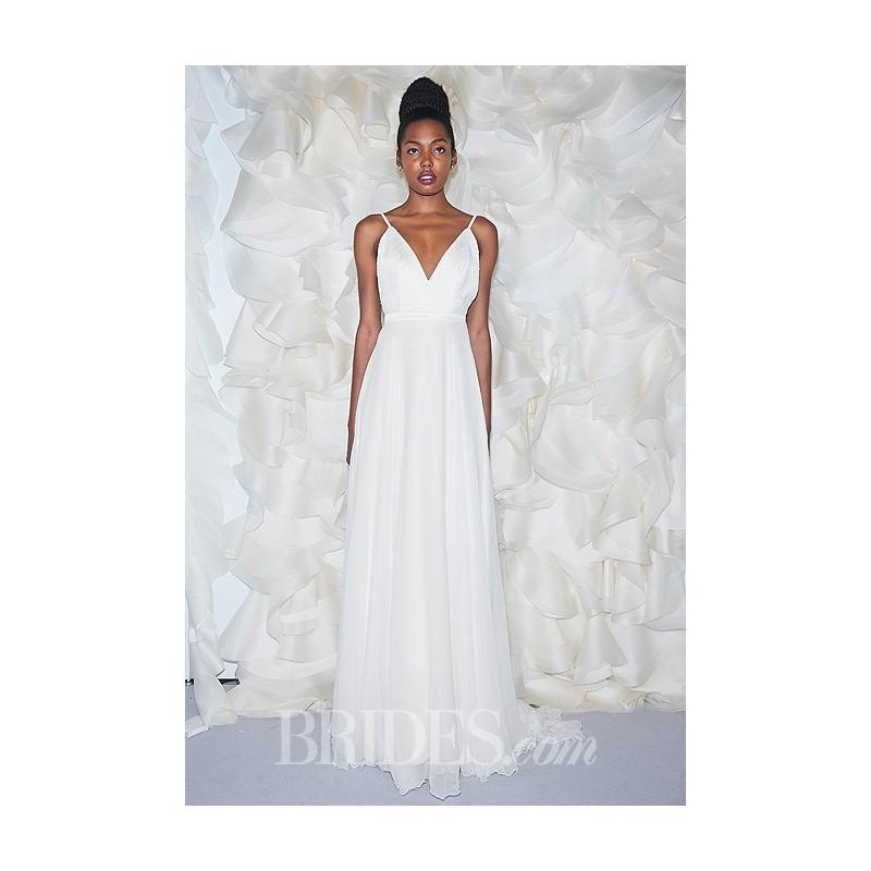 Wedding - Leanne Marshall - Fall 2014 - Emma Silk Chiffon and Lace A-Line Wedding Dress with Draped Back and Deep V-Neck - Stunning Cheap Wedding Dresses