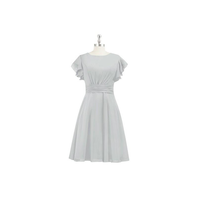 زفاف - Silver Azazie Kaylen - Chiffon Knee Length Scoop Side Zip Dress - Charming Bridesmaids Store