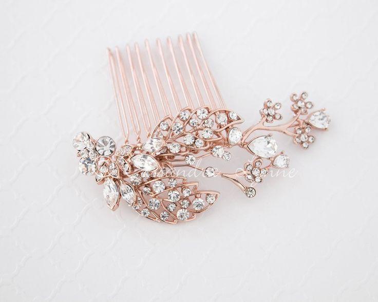 Mariage - Rose Gold Decorative Hair Comb