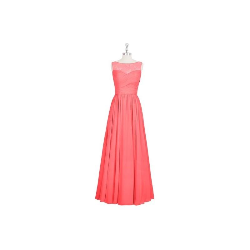 Свадьба - Watermelon Azazie Aliya - Floor Length Chiffon And Lace Boatneck Back Zip Dress - Charming Bridesmaids Store