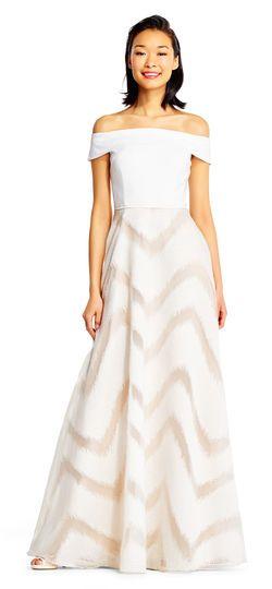 Свадьба - Off The Shoulder Ball Gown With Brushed Chevron Print Skirt