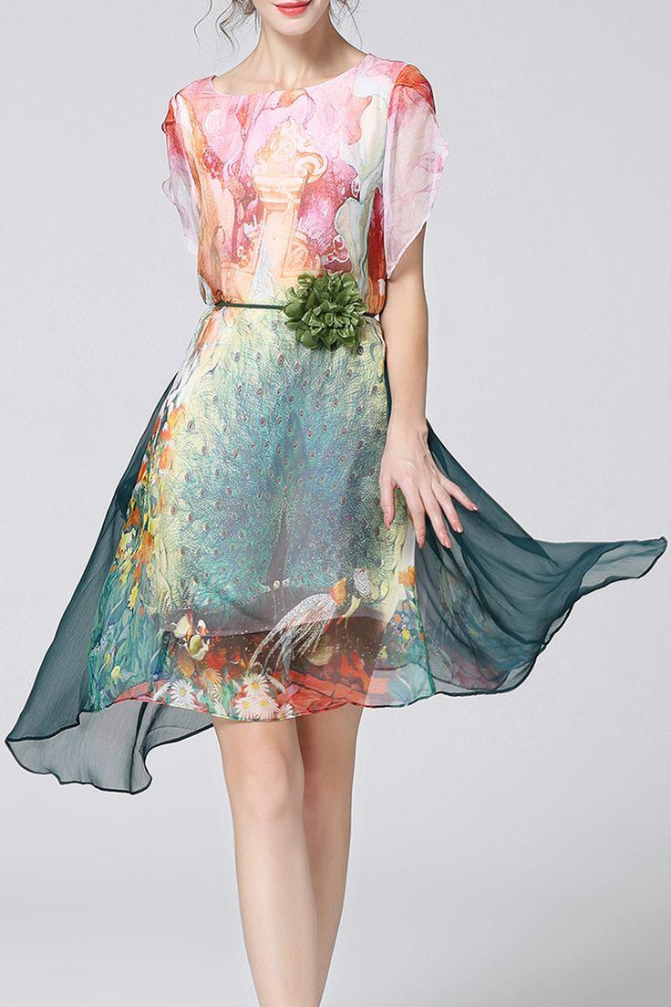 زفاف - Colorful High Low Print Dress