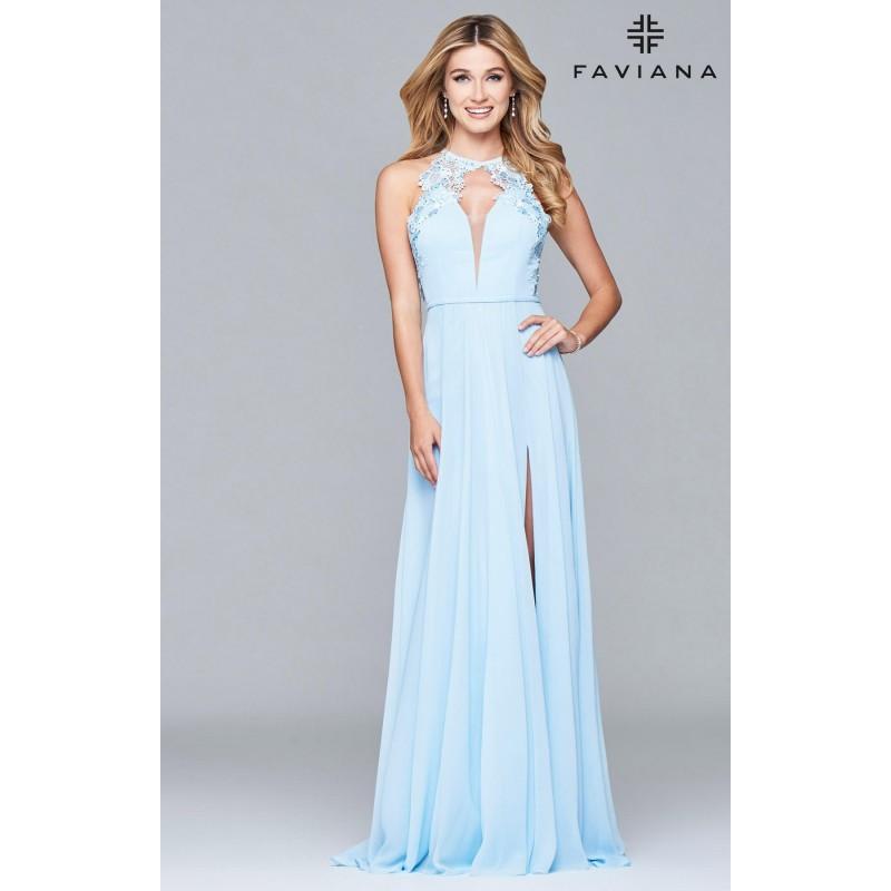 زفاف - Cloud Blue Faviana 8001 - Sleeveless Chiffon High Slit Open Back Simple Dress - Customize Your Prom Dress