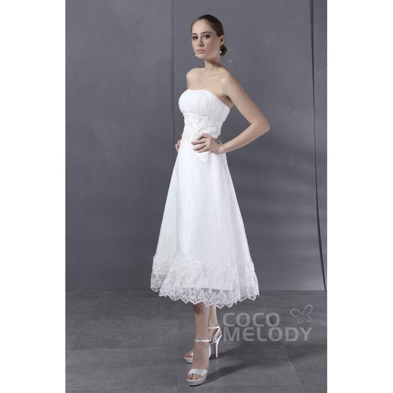 زفاف - Charming A-Line Strapless Tea Length Organza Wedding Dress CWXI13001 - Top Designer Wedding Online-Shop