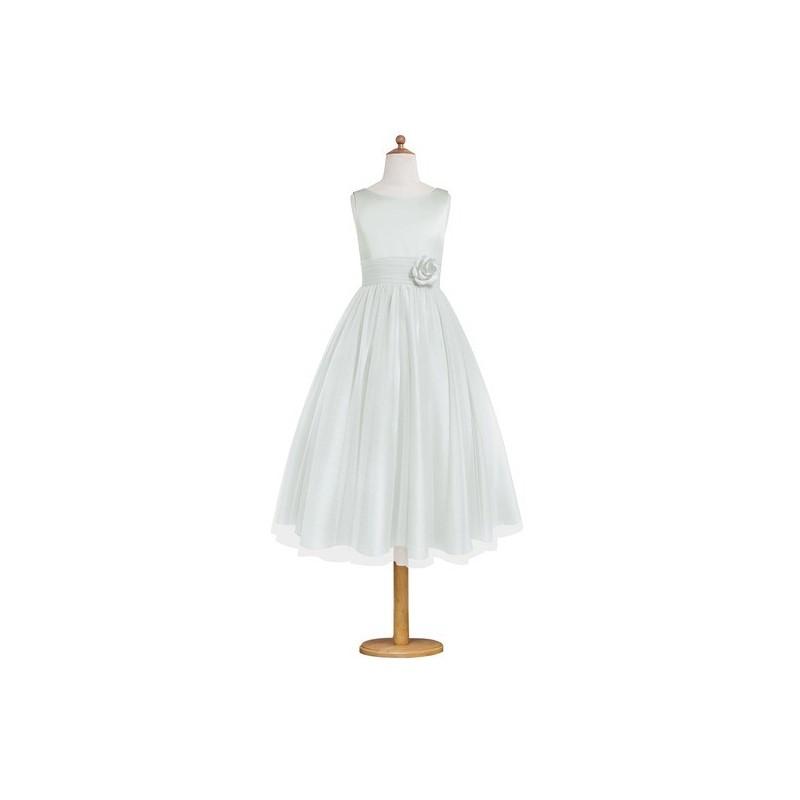 زفاف - Silver Azazie Rudy JBD - Back Zip Tea Length Satin And Tulle Boatneck Dress - Charming Bridesmaids Store