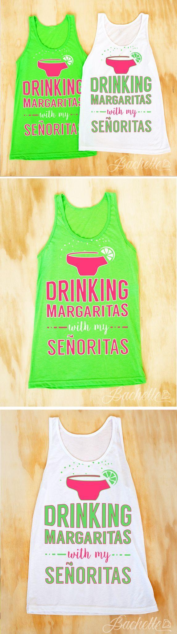 Hochzeit - Fun Neon Bachelorette Party Shirts - Drinking Margaritas With My Señoritas