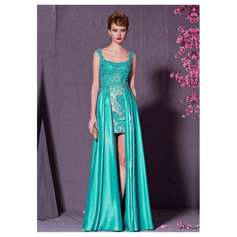 Mariage - In Stock Elegant Malay & Transparent Net & Lace Square Neckline A-line Evening Dress - overpinks.com