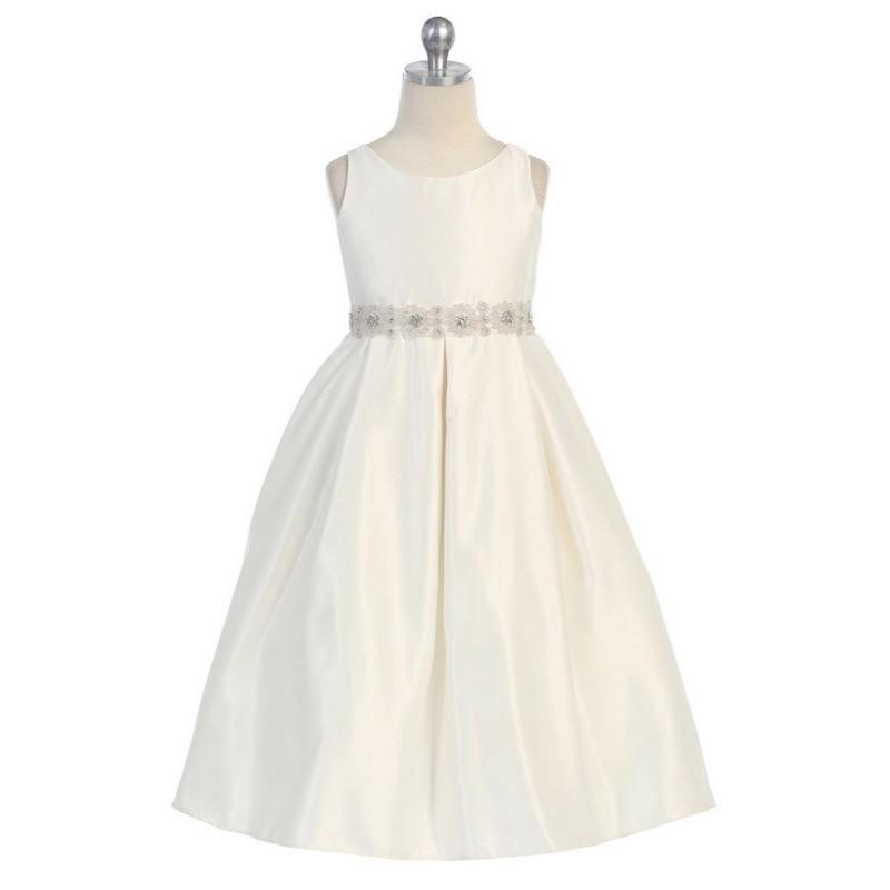 Hochzeit - Ivory Satin Pleated Skirt w/ Rhinestone Beaded Waistline Dress Style: D587 - Charming Wedding Party Dresses