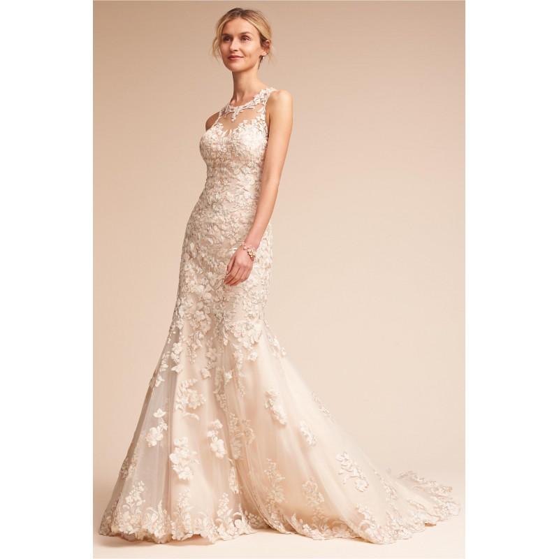 زفاف - BHLDN 2017 Nouveau Sweep Train Ivory Elegant Illusion Sleeveless Sheath Embroidery Lace Bridal Dress - Elegant Wedding Dresses