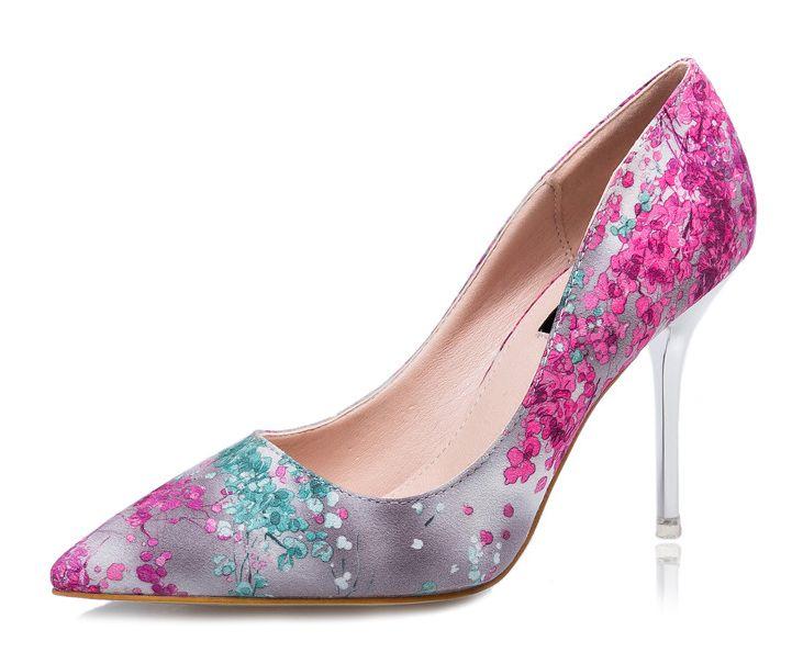 زفاف - Womens Beautiful Close Toe Floral Print High Heels