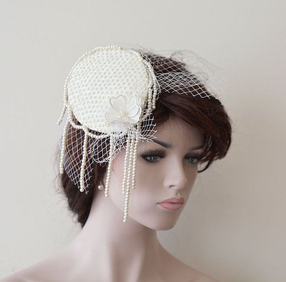 زفاف - Wedding Accessory, Wedding Fascinator Cap, Bridal Mini Hat, Wedding Cap, Vintage Style, Pearl Headbands, Bridal Hair Accessories