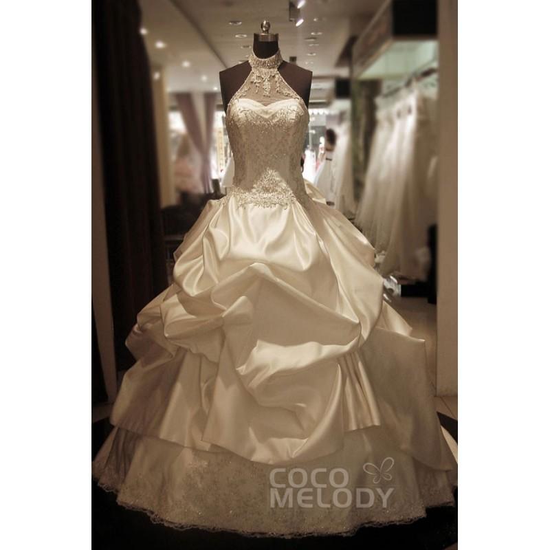 زفاف - Hot Selling Ball Gown Halter Court Train Taffeta Ivory Sleeveless Lace Up-Corset Wedding Dress with Beading - Top Designer Wedding Online-Shop