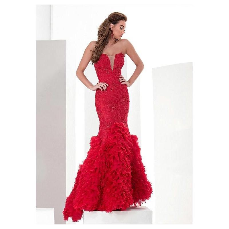 Mariage - Elegant Tulle & Organza Strapless Neckline Mermaid Evening Dresses With Beaded Lace Appliques - overpinks.com