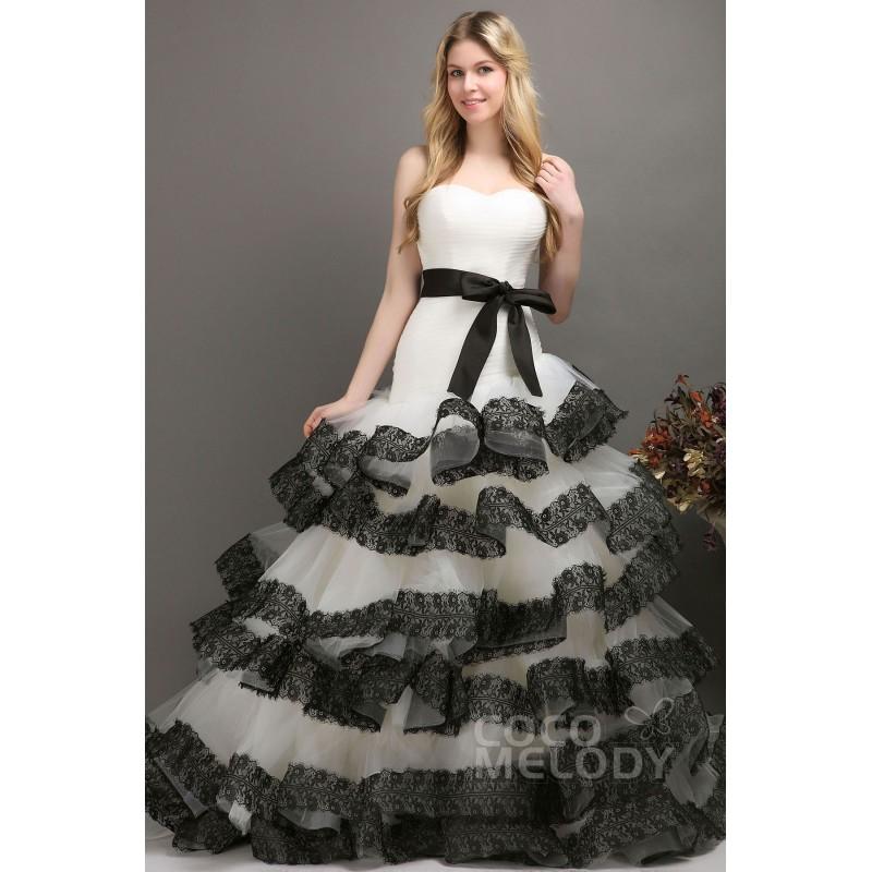 زفاف - Stylish Princess Sweetheart Court Train Organza Ivory Sleeveless Lace Up-Corset Wedding Dress With Tiered and Sashes CWLT1303F - Top Designer Wedding Online-Shop