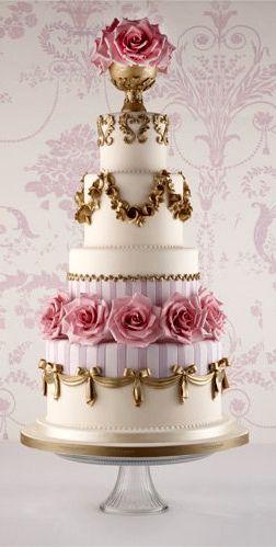 Wedding - Gold Detailed Wedding Cake