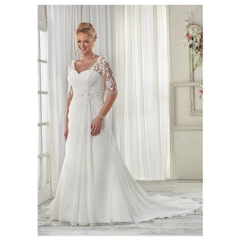 زفاف - Marvelous Chiffon V-neck Neckline A-line Plus Size Wedding Dresses with Beaded Lace Appliques - overpinks.com