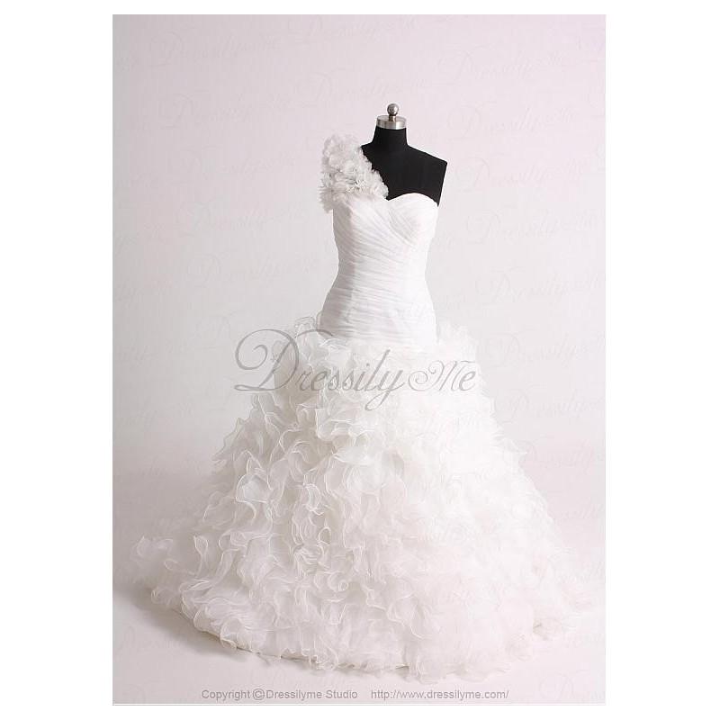 زفاف - Exquisite One Shoulder Satin and Organza Floristic Ruffled Wedding Dress - overpinks.com