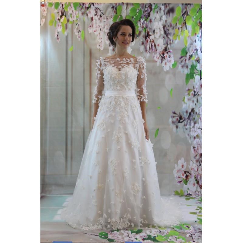 زفاف - Fantasy 3D florist chiffon material lace beading, half sleeves,  V back wedding dress, Aline ballgown - Hand-made Beautiful Dresses