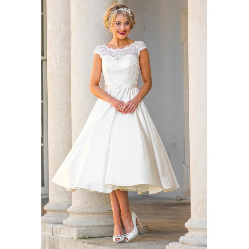 زفاف - Style E17803 by Special Day European Collection - Ivory  White Lace  Satin Tea Scooped A-Line Capped Wedding Dresses - Bridesmaid Dress Online Shop