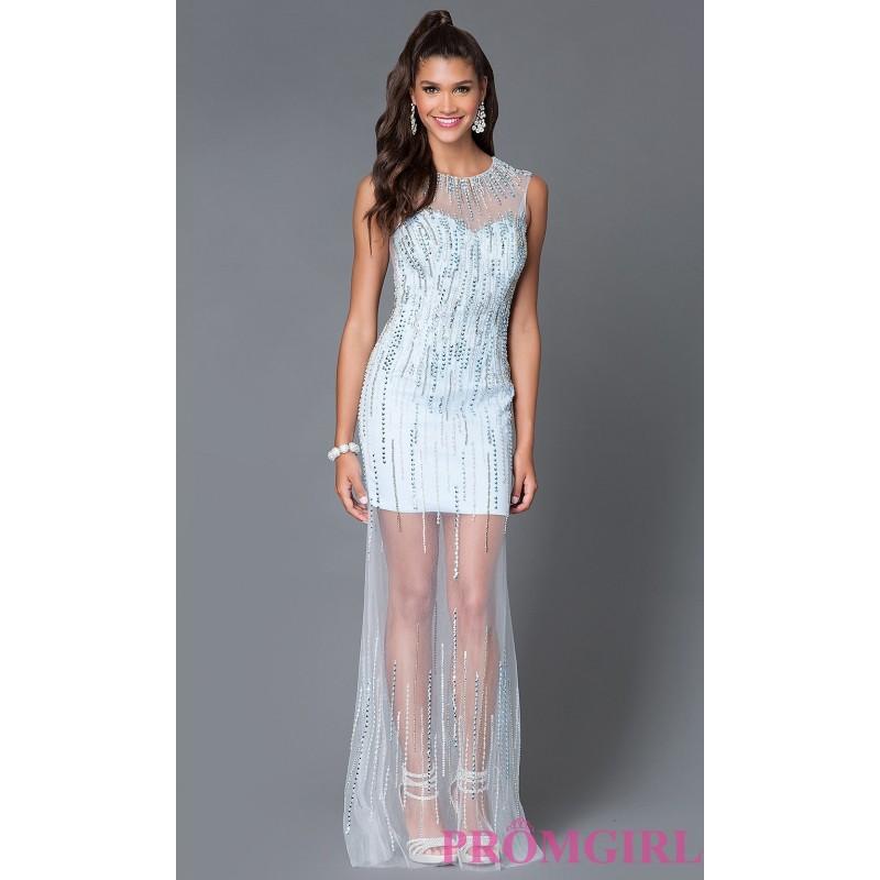 زفاف - Long Sky Blue Sleeveless Illusion Prom Dress E1908 - Brand Prom Dresses