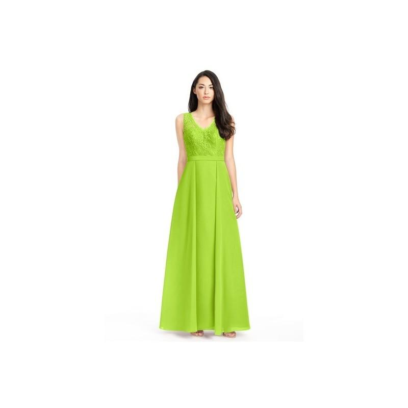 Mariage - Lime_green Azazie Britney - Keyhole Chiffon And Lace Floor Length V Neck Dress - Charming Bridesmaids Store