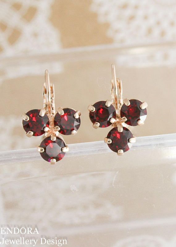 Mariage - Ruby Cluster Earrings,ruby Earrings,Swarovski Ruby,birthstone Earrings,rose Gold Earrings,rose Gold Ruby Earrings,ruby Jewelry,red Earrings