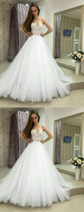 Wedding - White Sweetheart Beading Tulle Long Prom Dress,2018 Evening Dress