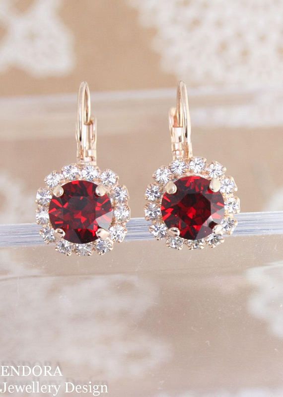 زفاف - Red Crystal Earrings,swarovski Earrings,red Earrings,red Bridal Earrings,crystal Earrings,stud Earrings,red Drop Earrings,swarovski Siam Red