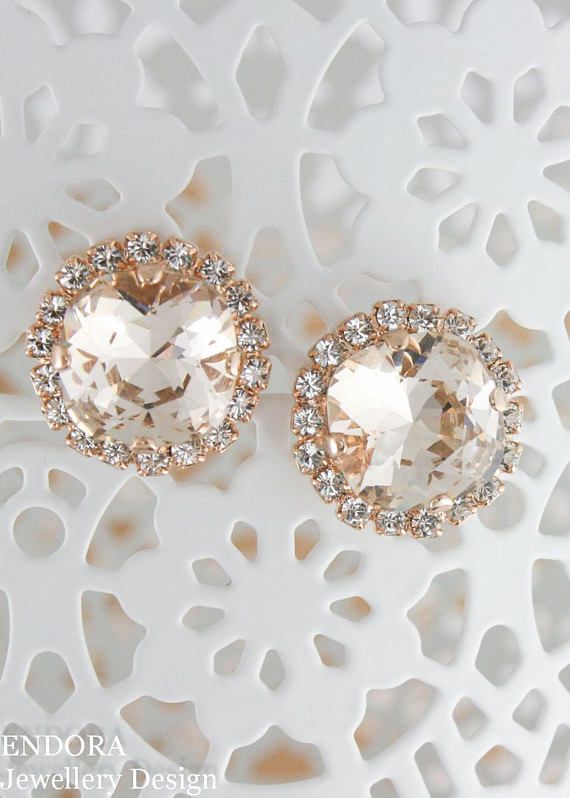 Mariage - Wedding Jewelry,bridal Earrings,bridesmaid Earrings,swarovski,ivory Earrings,champagne Earrings,champagne Crystal Earrings,rose Gold Earring