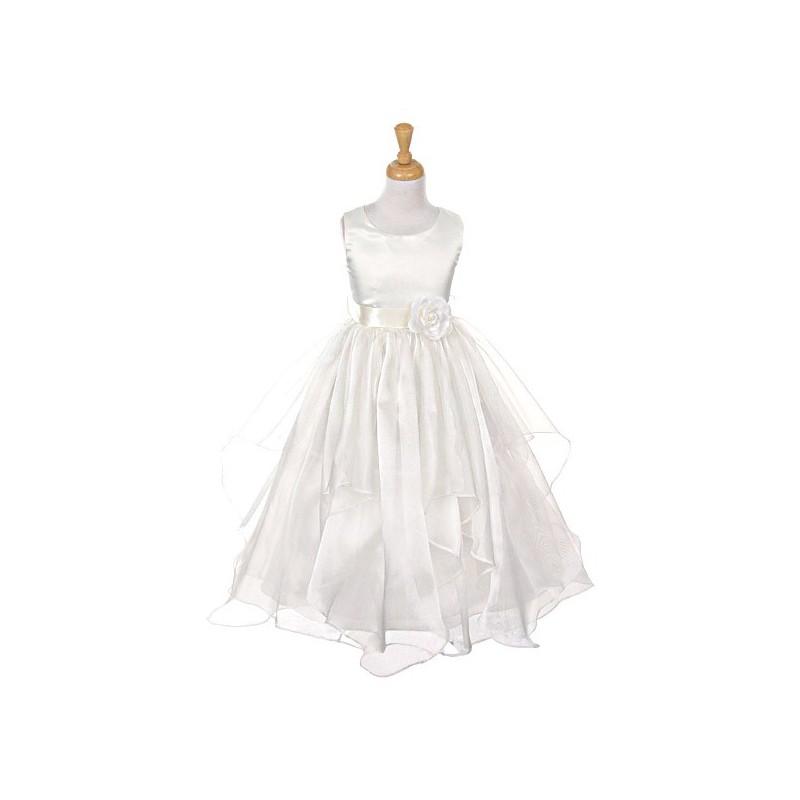 Hochzeit - Ivory Satin Bodice Organza Layered Dress w/ Removable Sash & Flower Style: D5723 - Charming Wedding Party Dresses