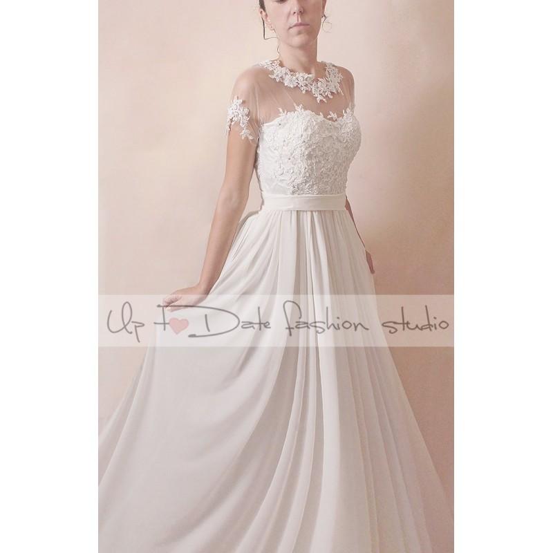 زفاف - Plus size/custom made/floral lace applique/long wedding dress/A line gown - Hand-made Beautiful Dresses