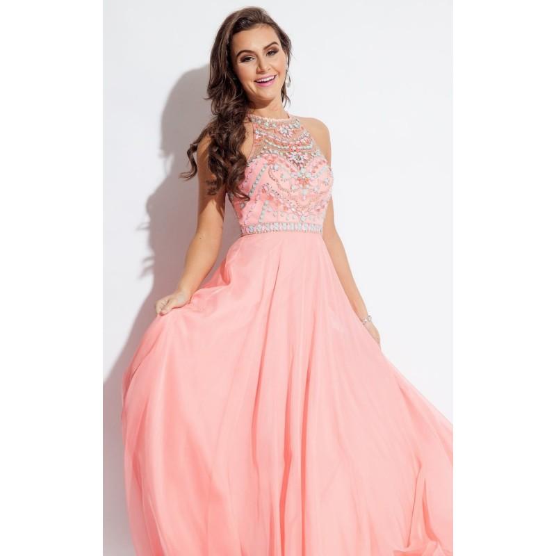 Wedding - Coral Beaded Chiffon Gown by Rachel Allan - Color Your Classy Wardrobe