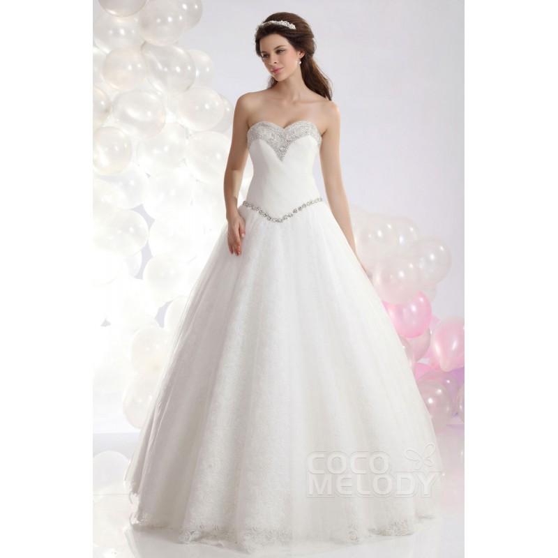 زفاف - Queenly A-Line Sweetheart Basque Waist Floor Length Tulle Wedding Dress CWLF13019 - Top Designer Wedding Online-Shop