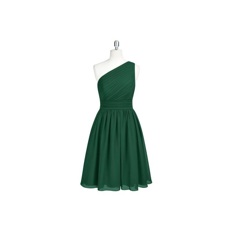 Hochzeit - Dark_green Azazie Katrina - Bow/Tie Back One Shoulder Chiffon Knee Length Dress - Charming Bridesmaids Store