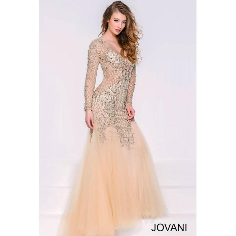 Mariage - Jovani 39415 Dress - Drop Waist, Trumpet Skirt Illusion, V Neck Long Prom Jovani Dress - 2017 New Wedding Dresses