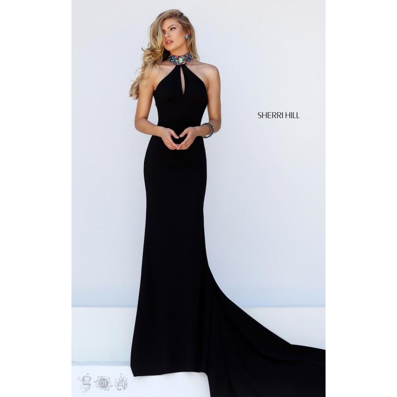 Wedding - Black/Multi Sherri Hill 50122 - Jersey Knit Open Back Dress - Customize Your Prom Dress