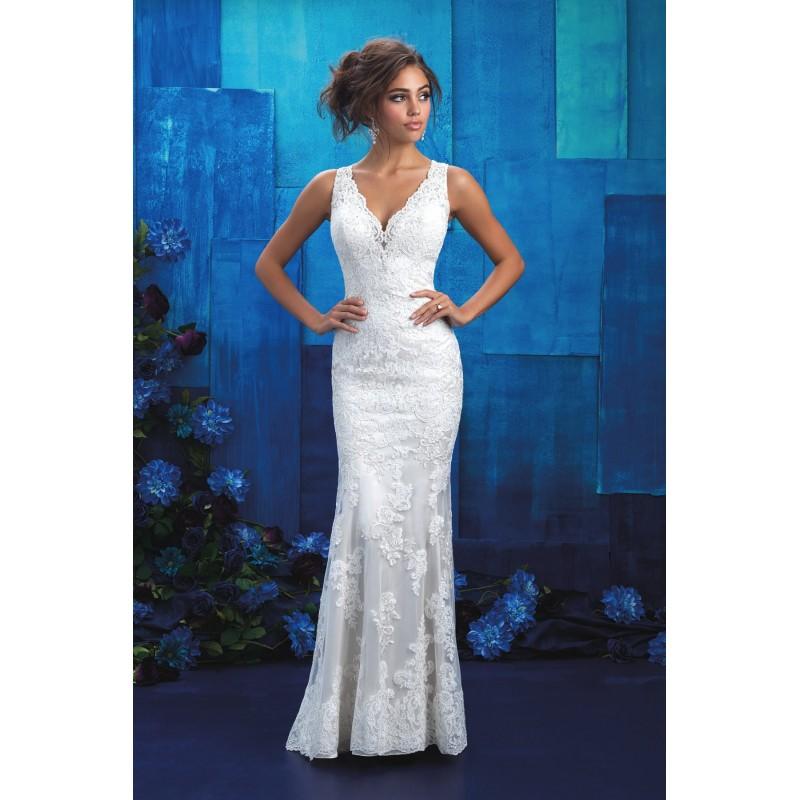 Hochzeit - Style 9415 by Allure Bridals - Coffee  Ivory  White Lace Illusion back Floor V-Neck Column Wedding Dresses - Bridesmaid Dress Online Shop