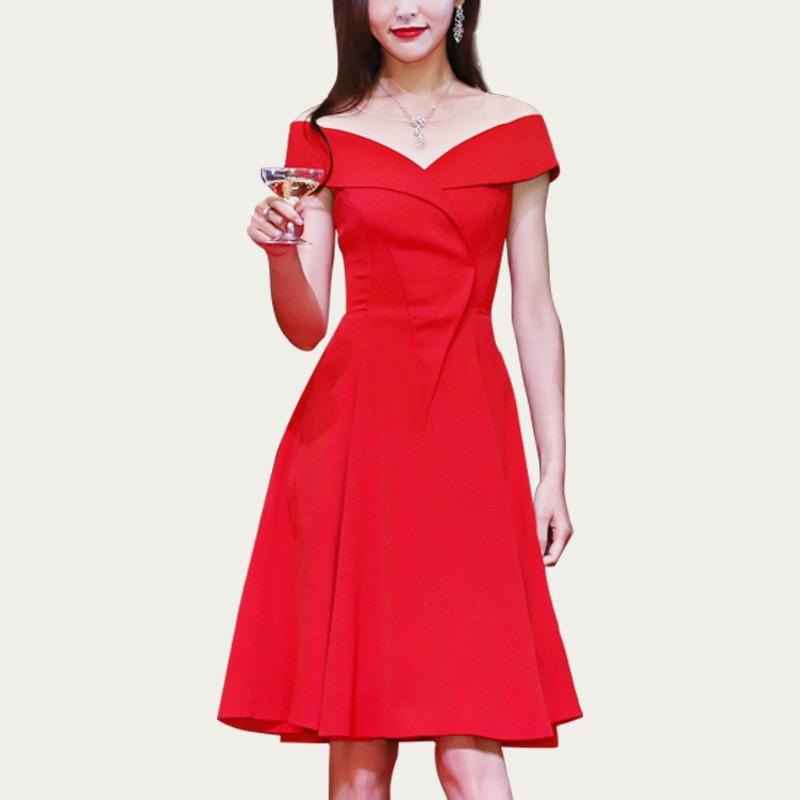 Wedding - 2017 winter new style sexy one shoulder short a words in red dress girl dress trends - Bonny YZOZO Boutique Store