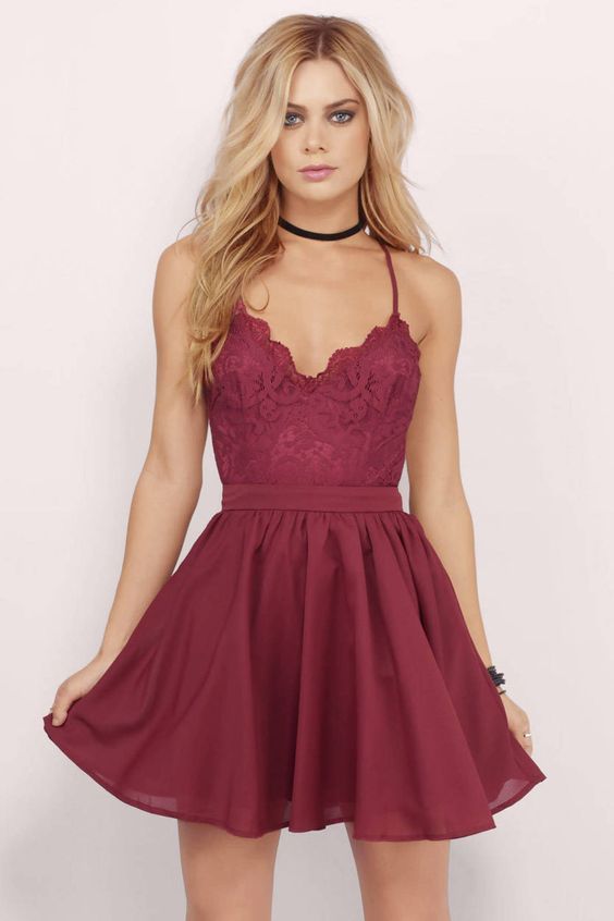 زفاف - Burgundy Lace Homecoming Dress,Chiffon Prom Dress,Cheap Evening Dress