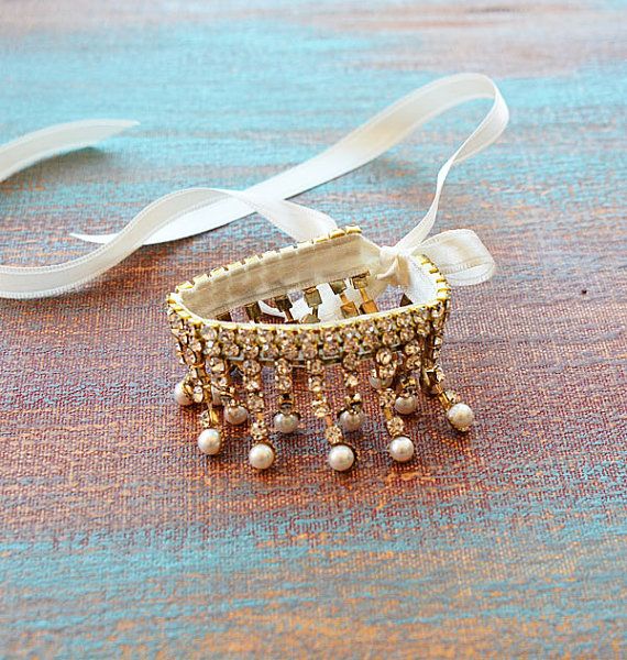 Mariage - Bridal Gold Bracelet, Wedding Pearl Cuff , Bridal Cuff Bracelet, Bridal Accessories, Weddings Jewelry