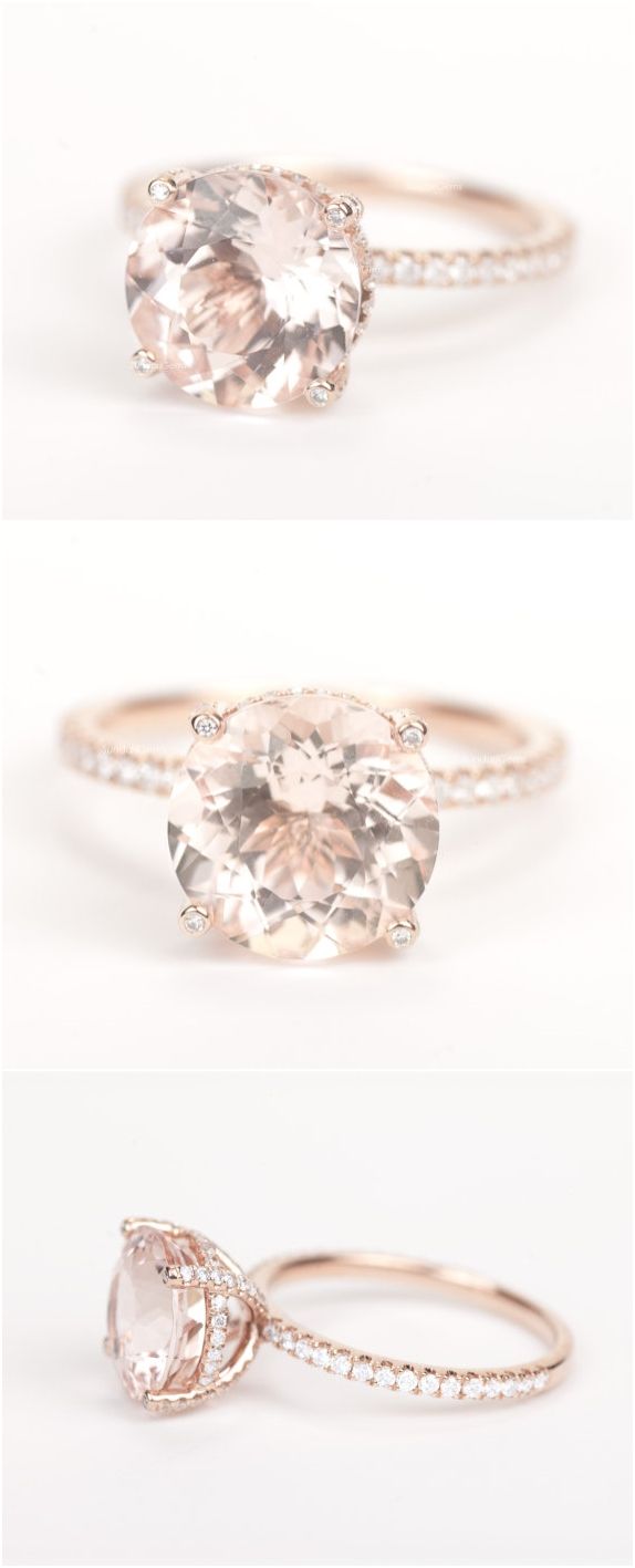 زفاف - Labor Day Sale - CERTIFIED - GIA Certified Huge Round Morganite & Diamonds Candy Ring 14K Rose Gold
