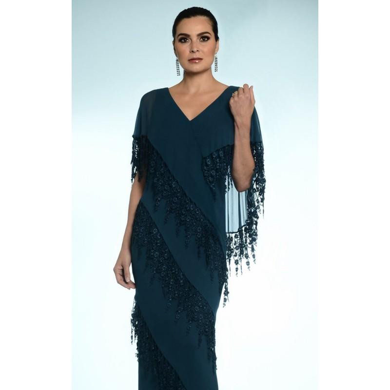 Mariage - Teal Embellished Draped Gown by Daymor Couture - Color Your Classy Wardrobe