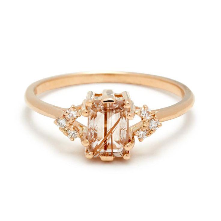 Wedding - Bea Arrow Ring (Petit) - Yellow Gold, Copper Rutilated Quartz & White Diamonds