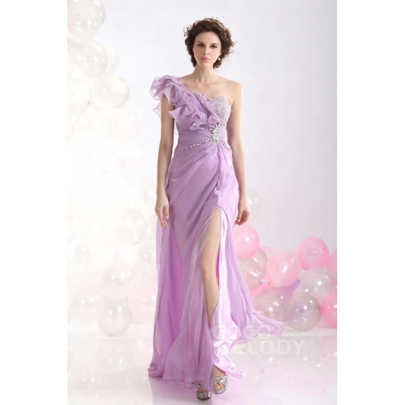 Свадьба - Vintage Sheath-Column One Shoulder Sweep-Brush Train Chiffon Pastel Lilac Evening Dress COZT1301A - Top Designer Wedding Online-Shop