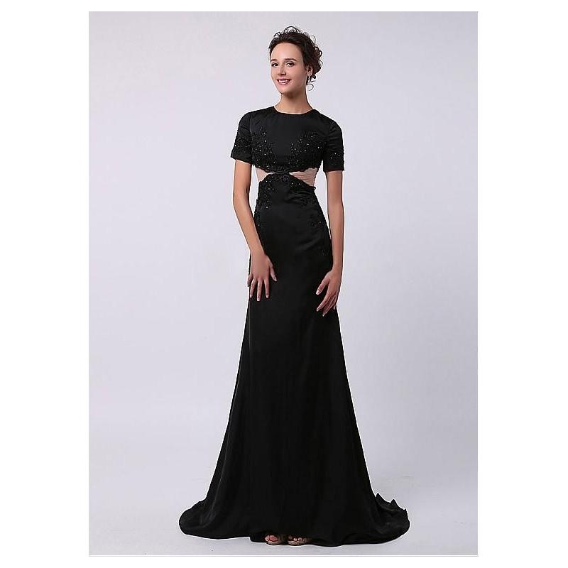 زفاف - Fabulous Tulle & Satin Jewel Neckline Sheath Evening Dresses with Beaded Lace Appliques - overpinks.com
